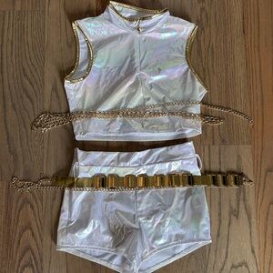 Iridescent White Crop Top and Shorts Set - K Pop Rumi costume